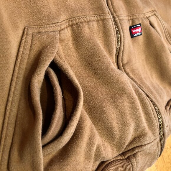 Wrangler Tan M/L Sherpa lined Hoodie w/ Marigold Patch warm outdoors - Picture 6 of 7